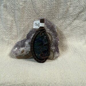 Artisan Kambaba Jasper Oval Natural Gemstone Copper Wire Wrapped Pendant